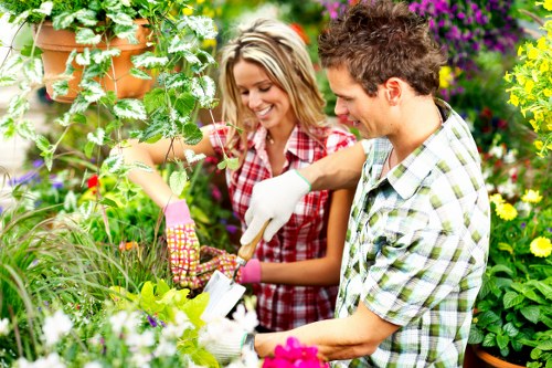 Worker using protective equipment while gardening